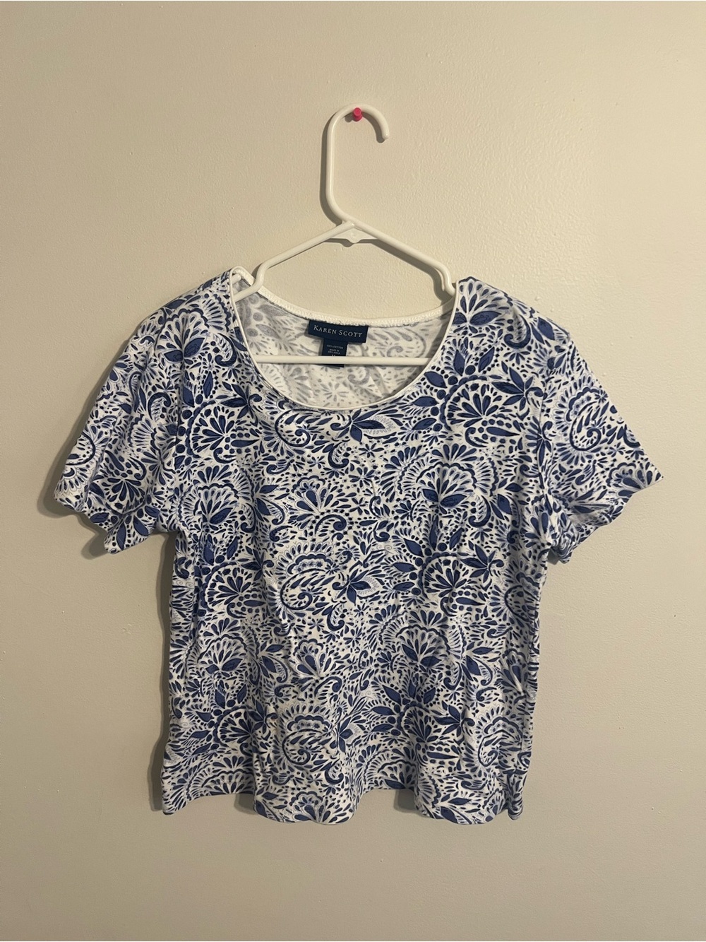 Karen Scott Women's Shirt’s Lot of 2 Floral Short Sleeve Size Medium Blue Yellow